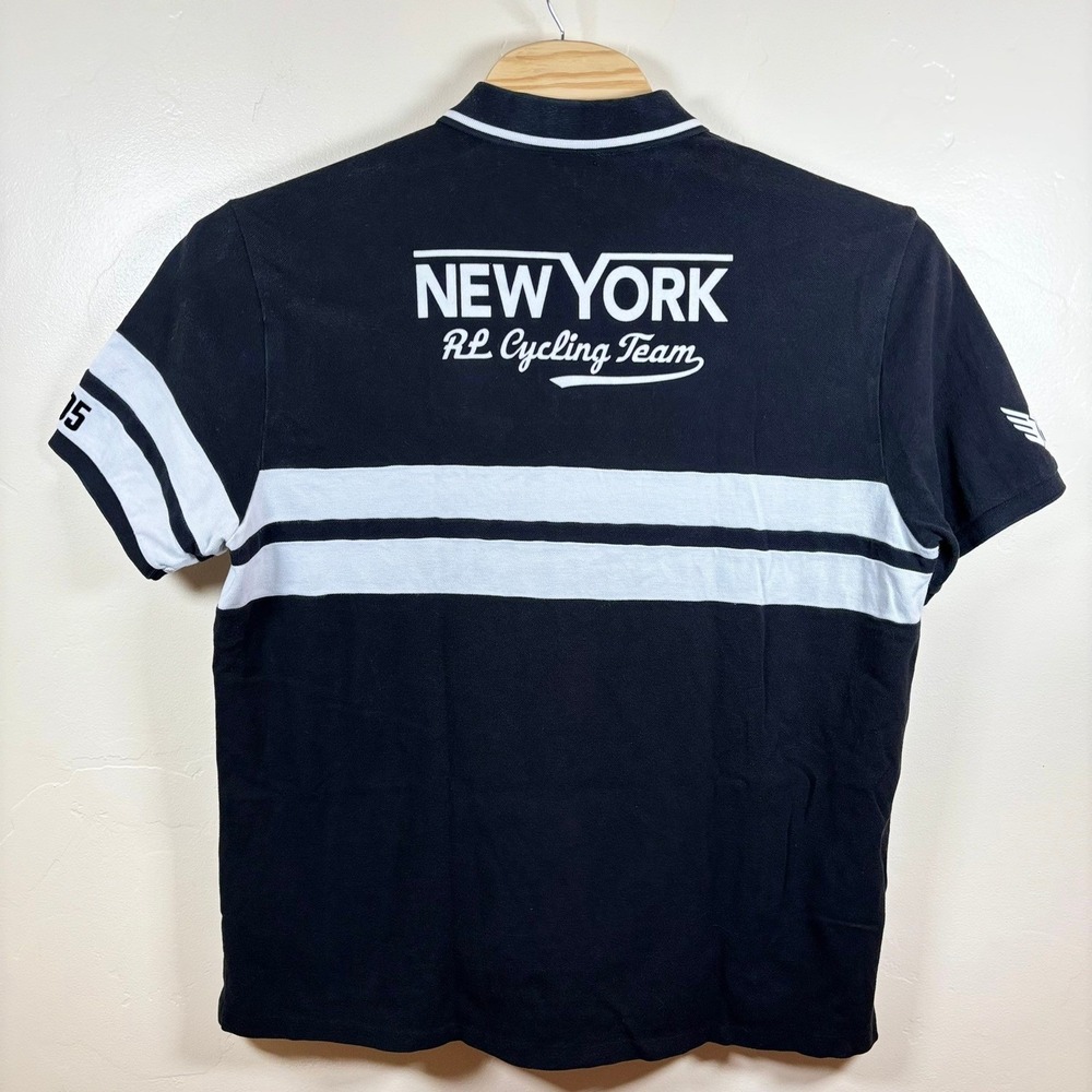 Polo Ralph Lauren RL New York Cycling Team Custom Fit Polo Shirt Men XXL B&W Zip